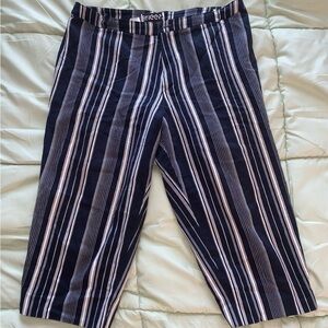black capris with white horizontal stripes